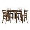 Timothy 5 Piece Counter Height Dining Table and Chairs, Square, Brown Wood By Casagear Home