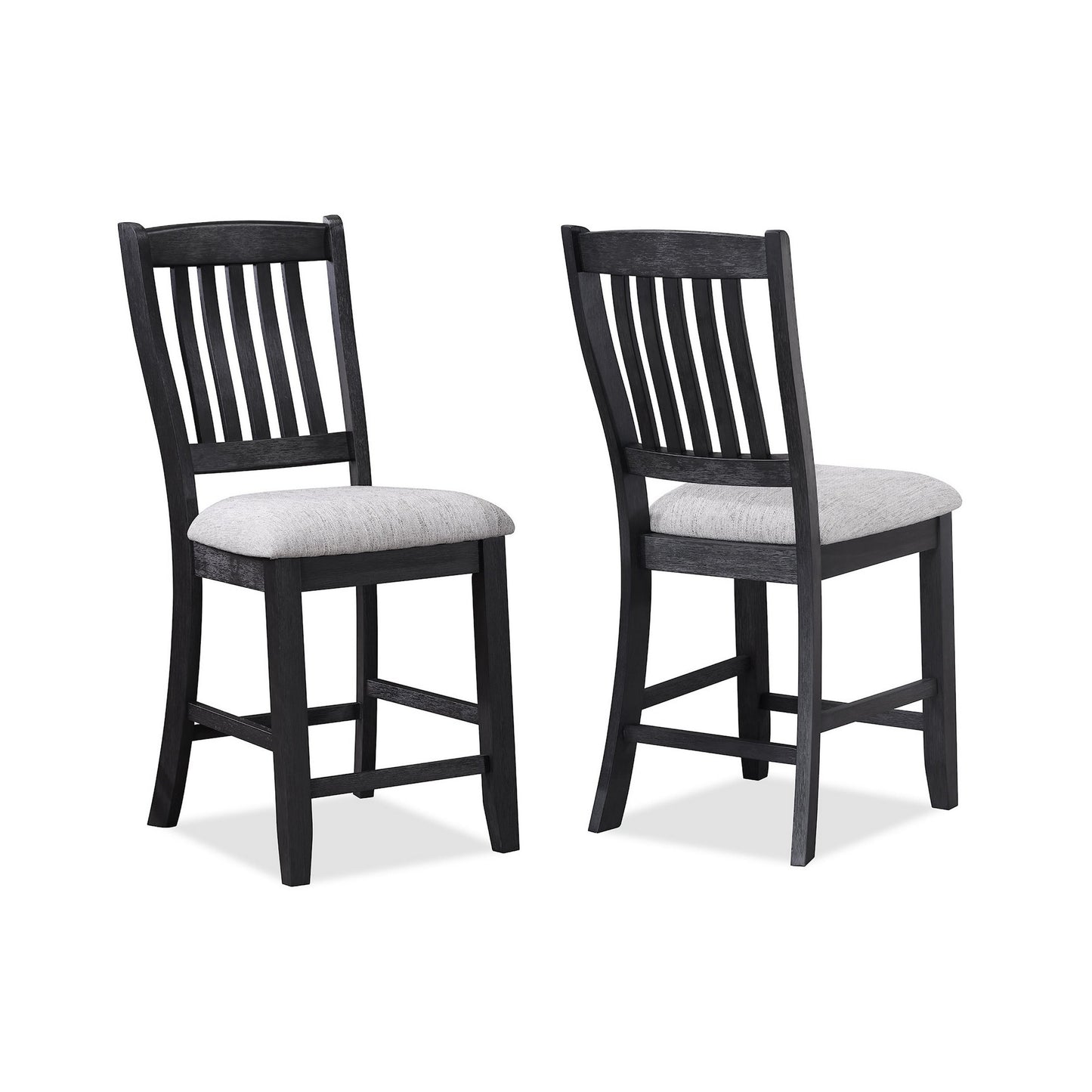 Patricia 42 Inch Counter Height Chair Set of 2 Black Wood Light Gray By Casagear Home BM311794