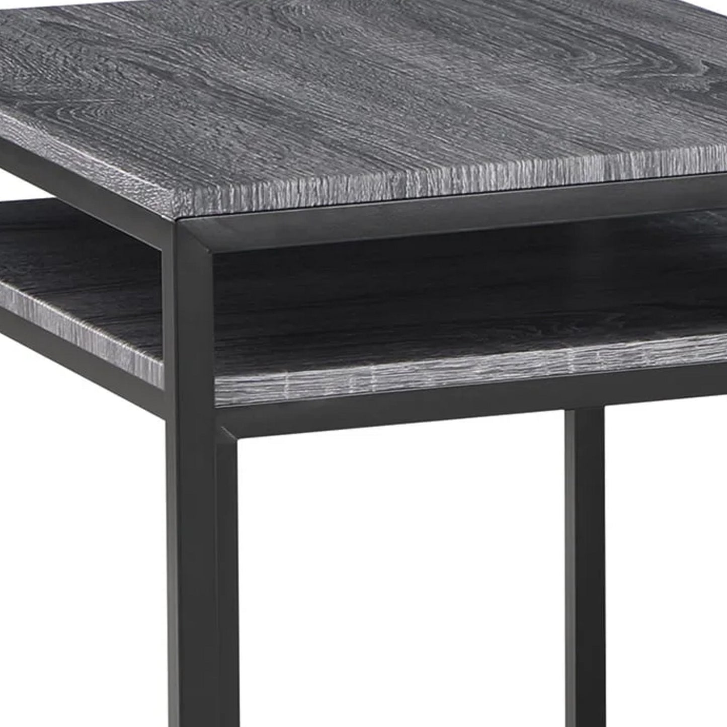 Rebecca 3pc Nesting Coffee and End Table Set Black Metal Gray Wood Top By Casagear Home BM311799