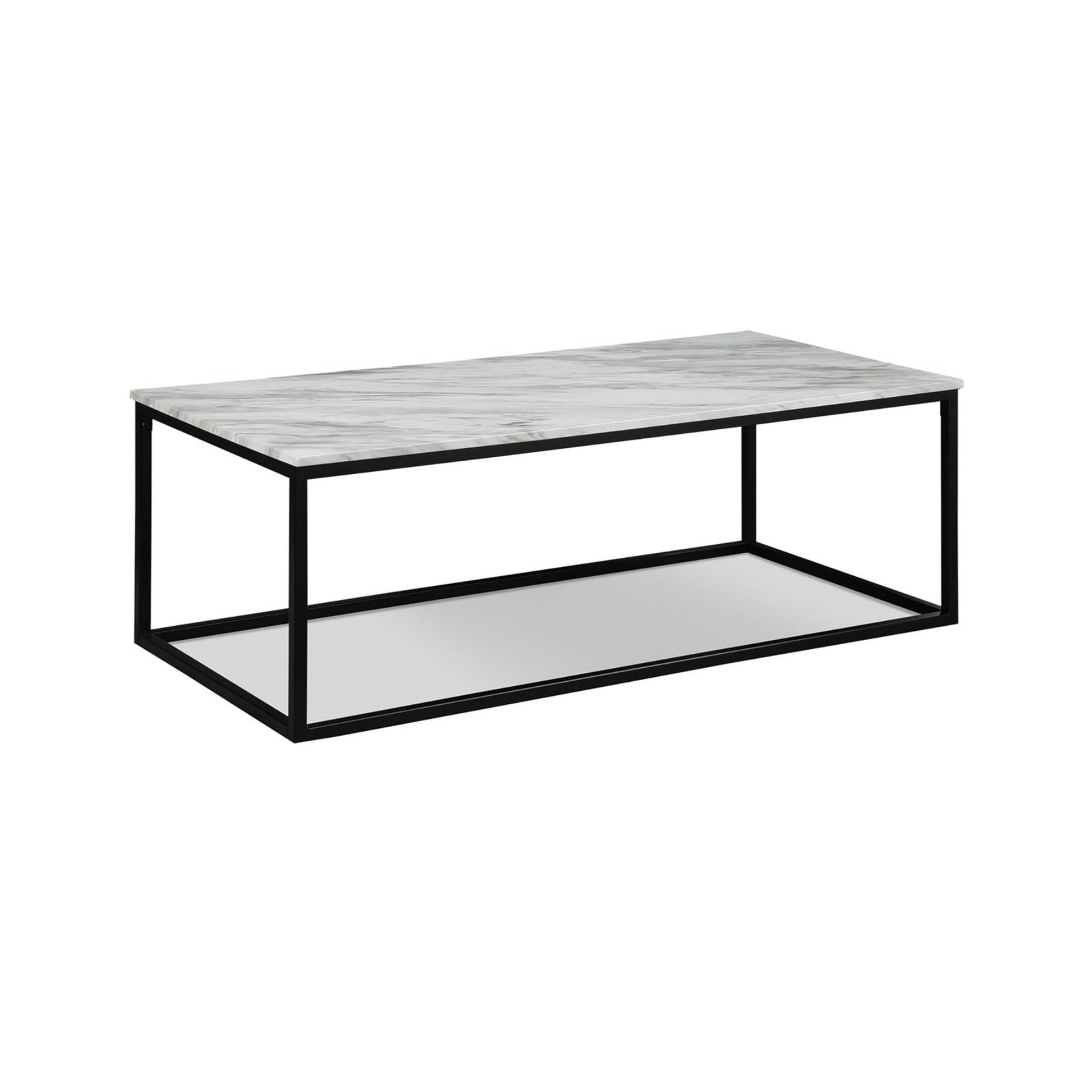 Rebecca 3pc Nesting Coffee and End Table Set Black Metal White Marble Top By Casagear Home BM311800