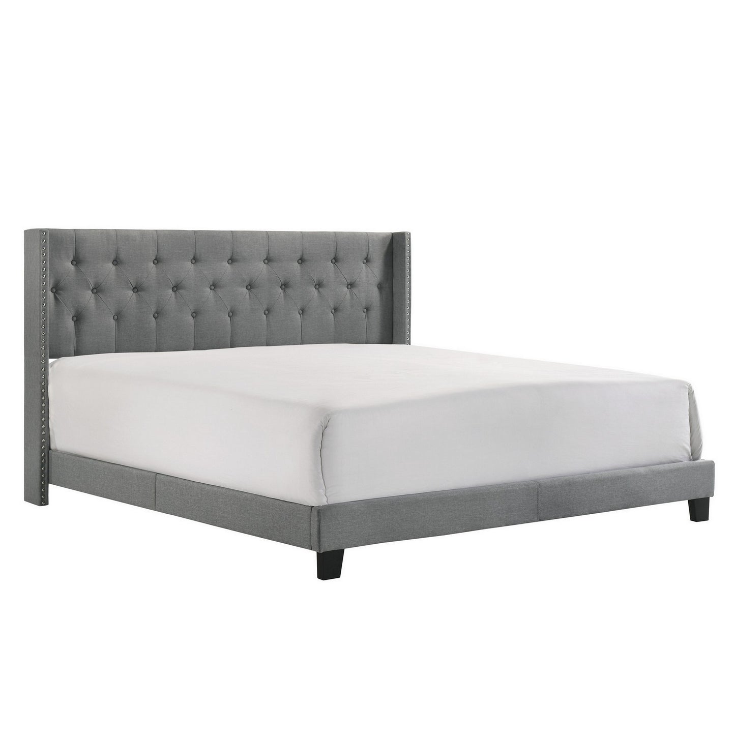 Lih California King Bed Wingback Tufted Headboard Wood Legs Gray By Casagear Home BM311801