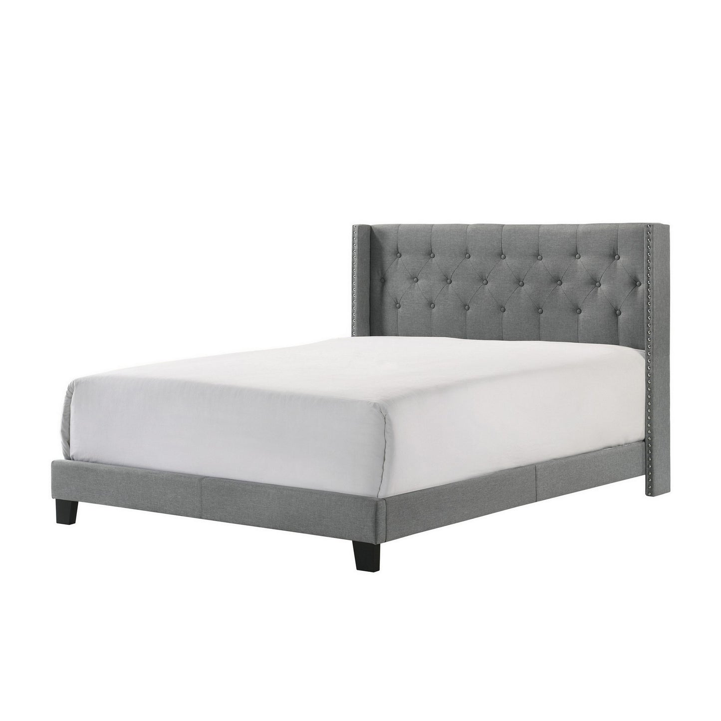 Lih Full Bed Tufted Headboard Wood Frame Fabric Black Legs Gray By Casagear Home BM311802