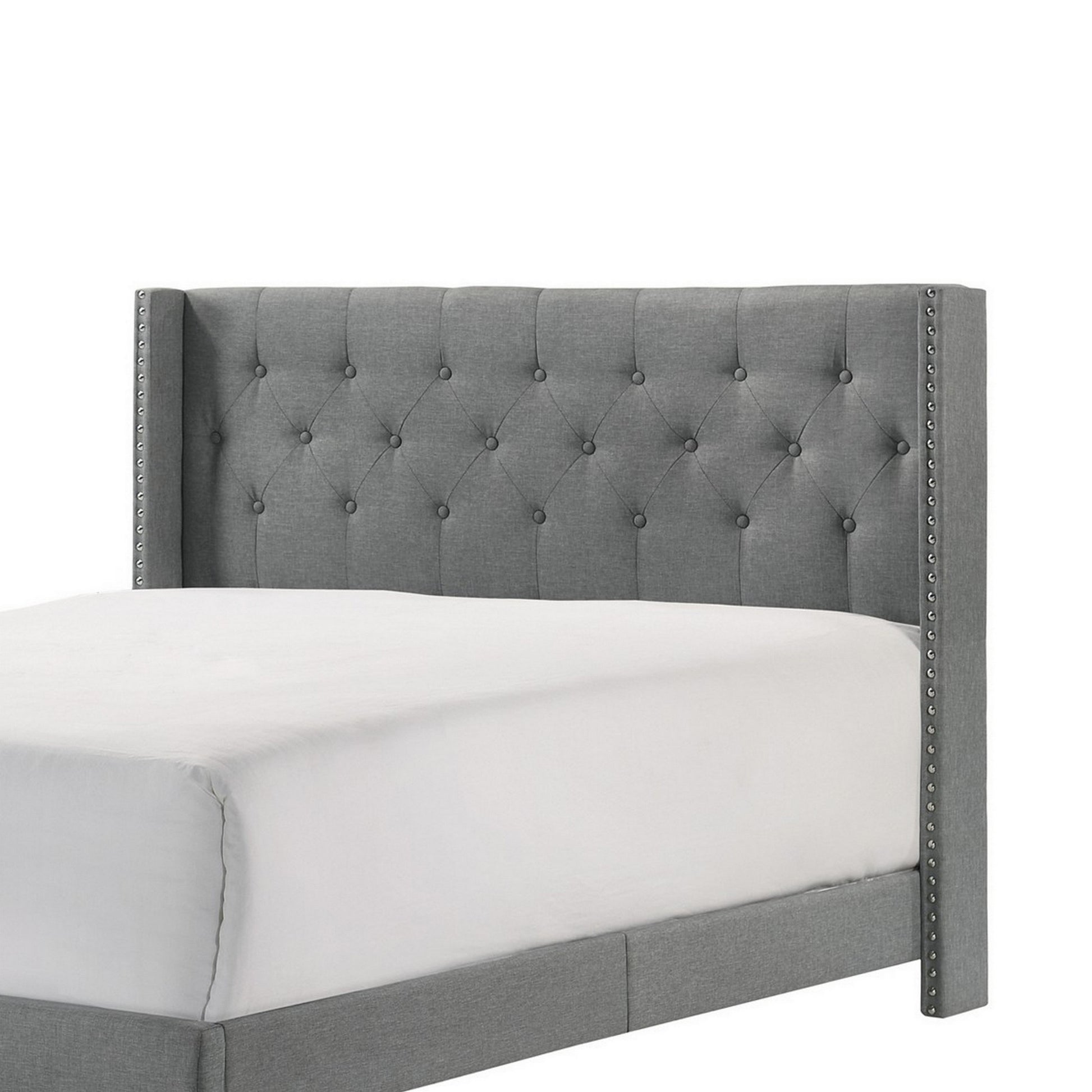 Lih Full Bed Tufted Headboard Wood Frame Fabric Black Legs Gray By Casagear Home BM311802