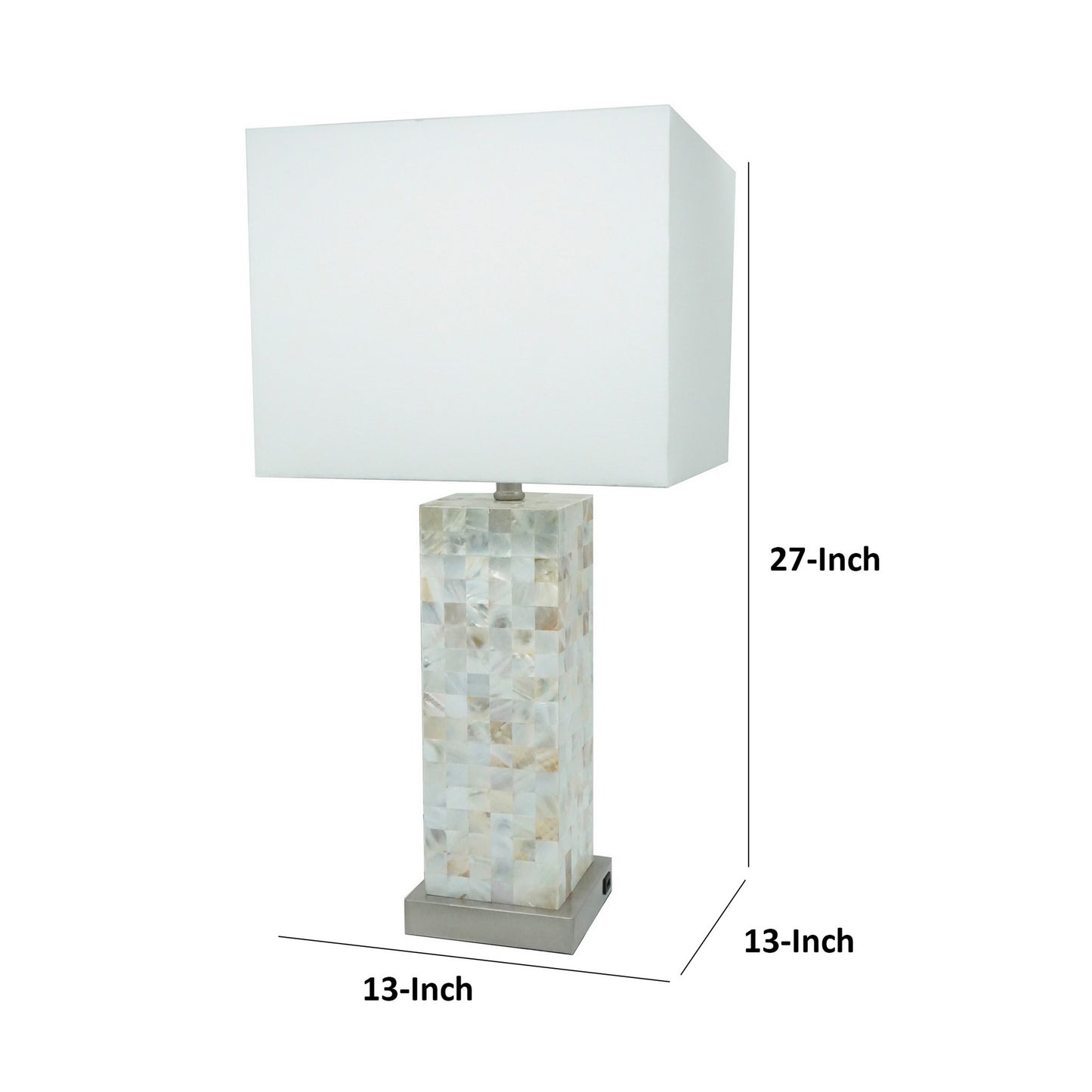 27 Inch Table Lamp Set of 2 Square White Shade Steel Base Marble White By Casagear Home BM311803