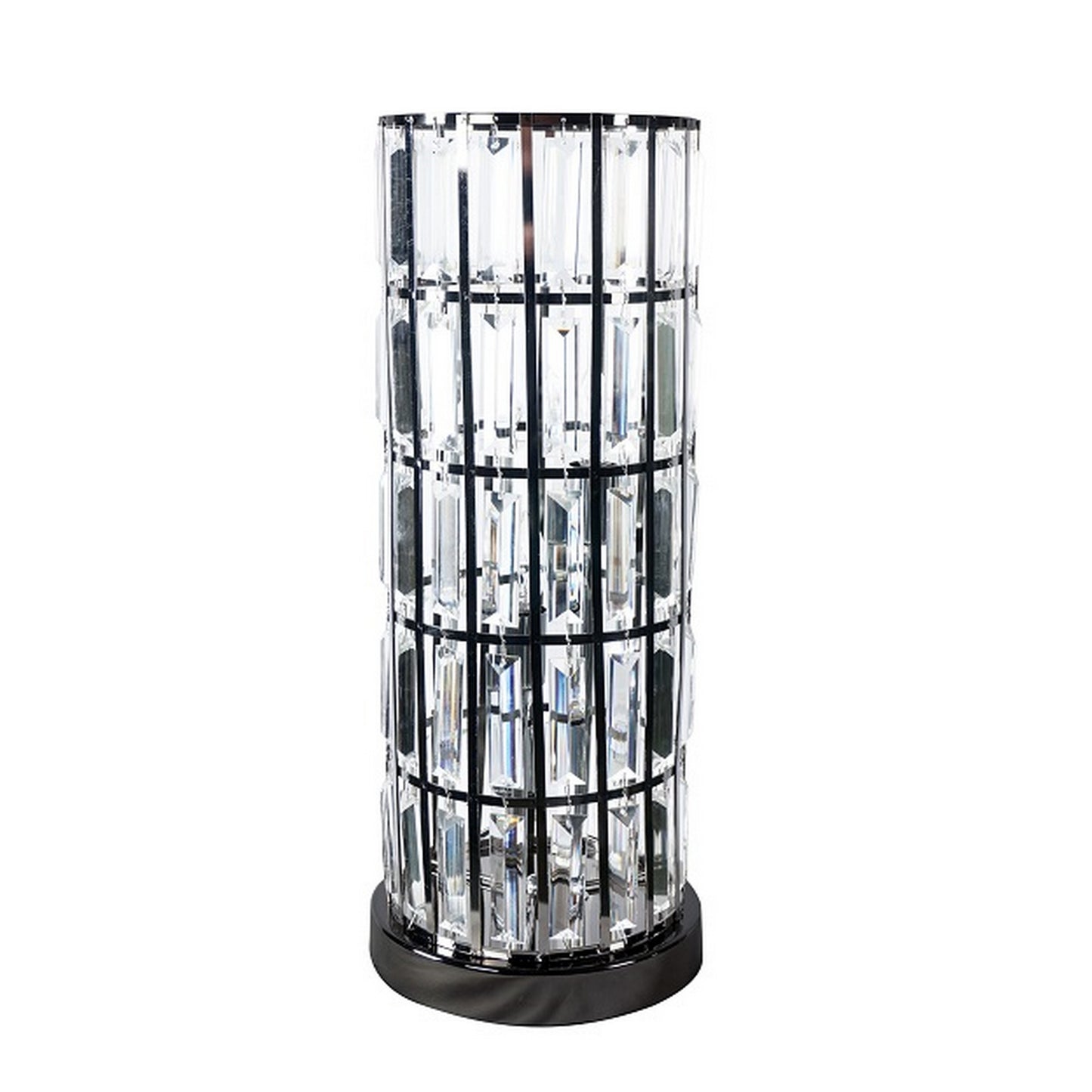 Carolyn 20 Inch Table Lamp Glass Shade Cylindrical Metal Base Black By Casagear Home BM311804