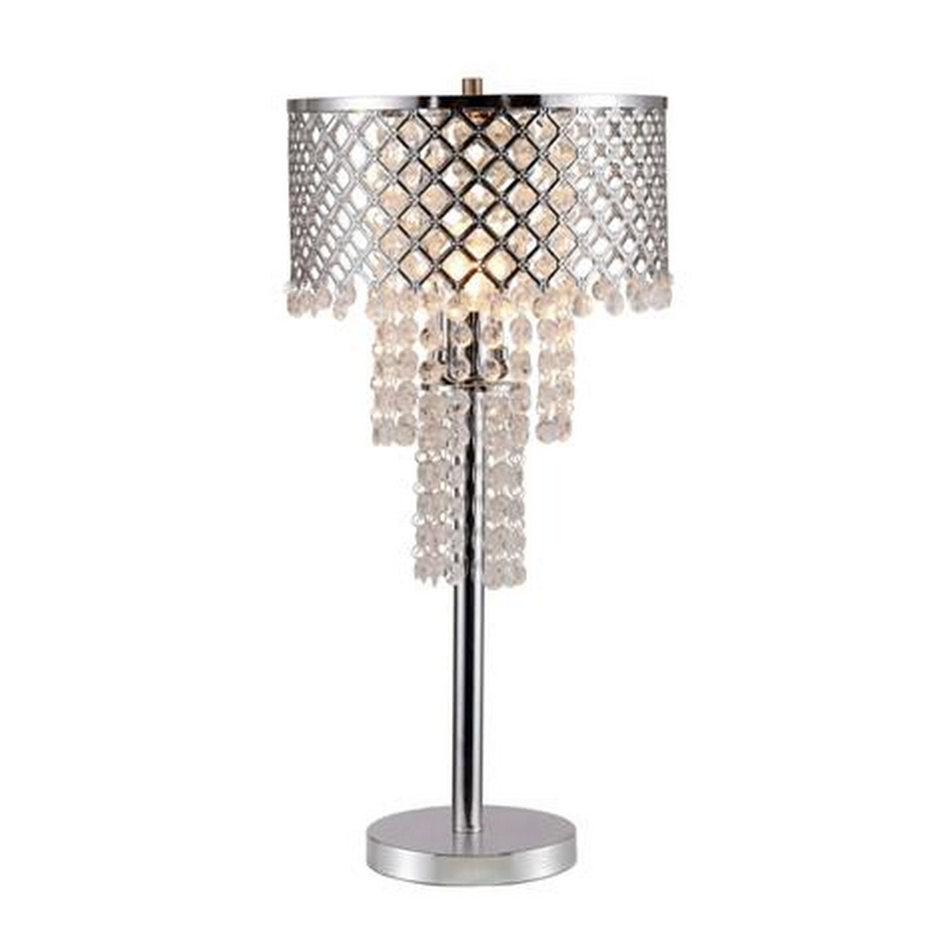 Denise 29 Inch Table Lamp Glass Metal Frame Mesh Shade Crystals Gold By Casagear Home BM311805