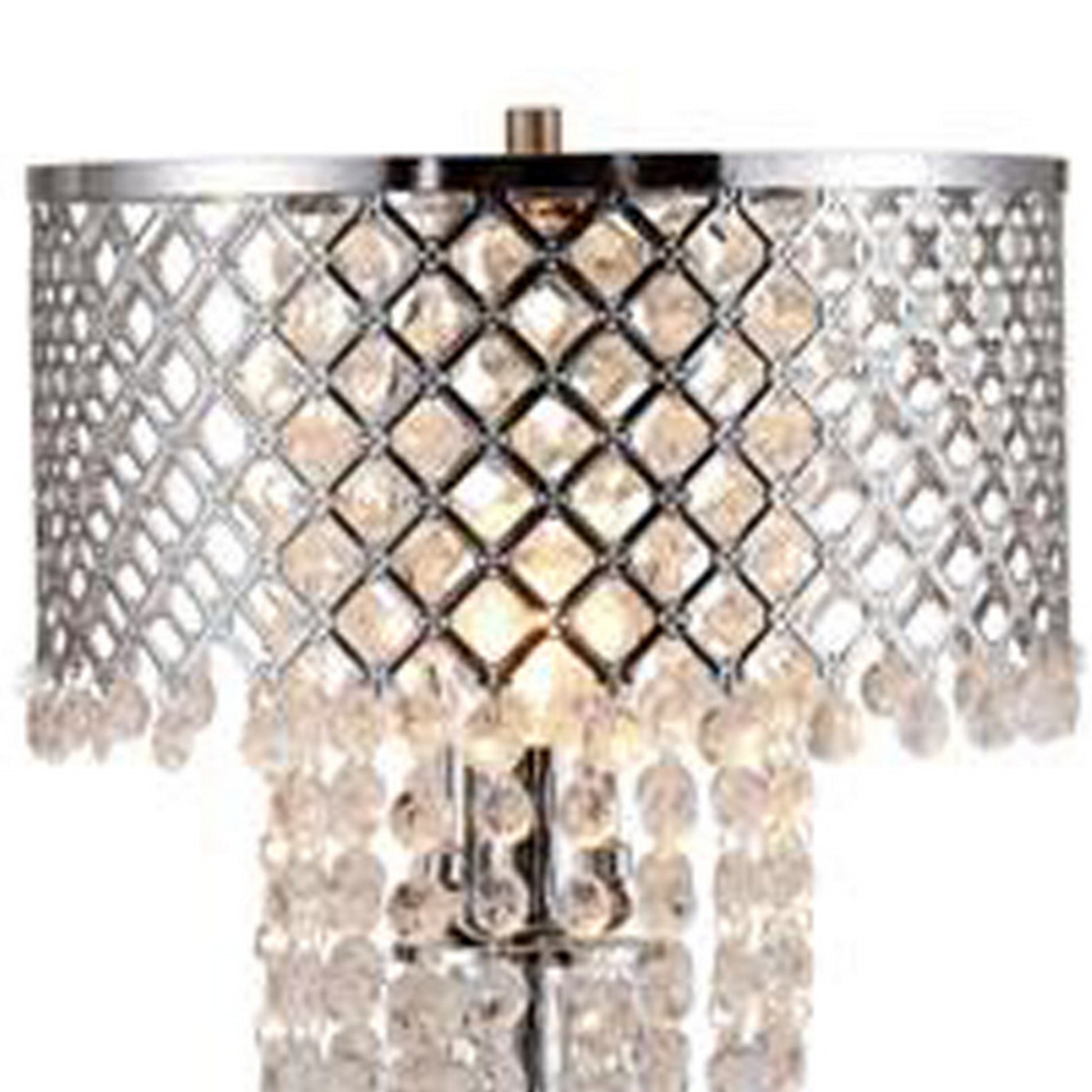 Denise 29 Inch Table Lamp Glass Metal Frame Mesh Shade Crystals Gold By Casagear Home BM311805