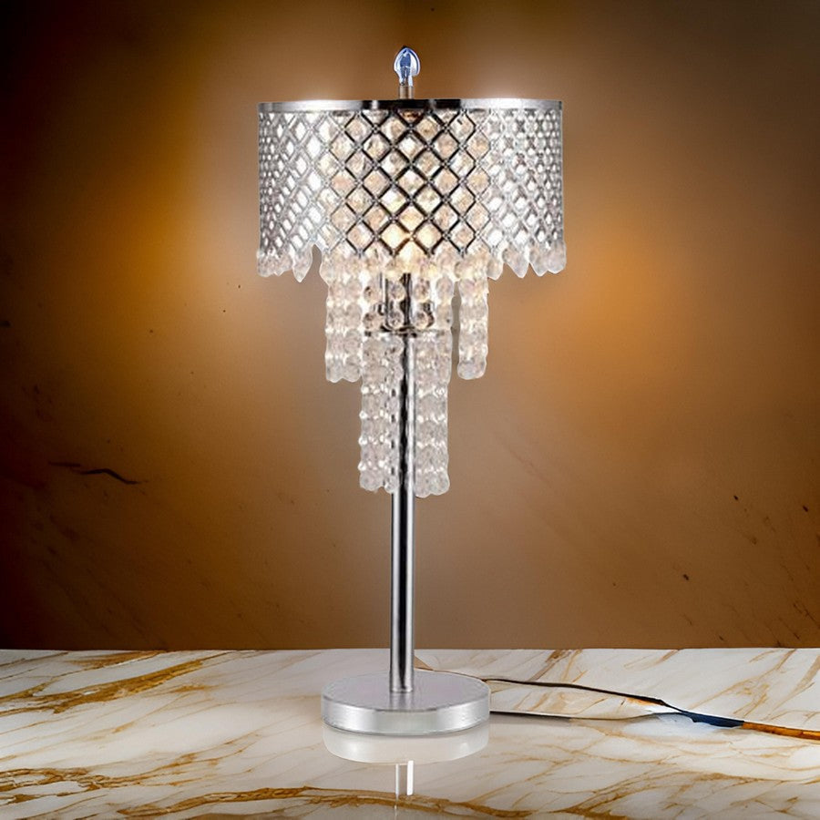 Denise 29 Inch Table Lamp Glass Metal Frame Mesh Shade Crystals Gold By Casagear Home BM311805