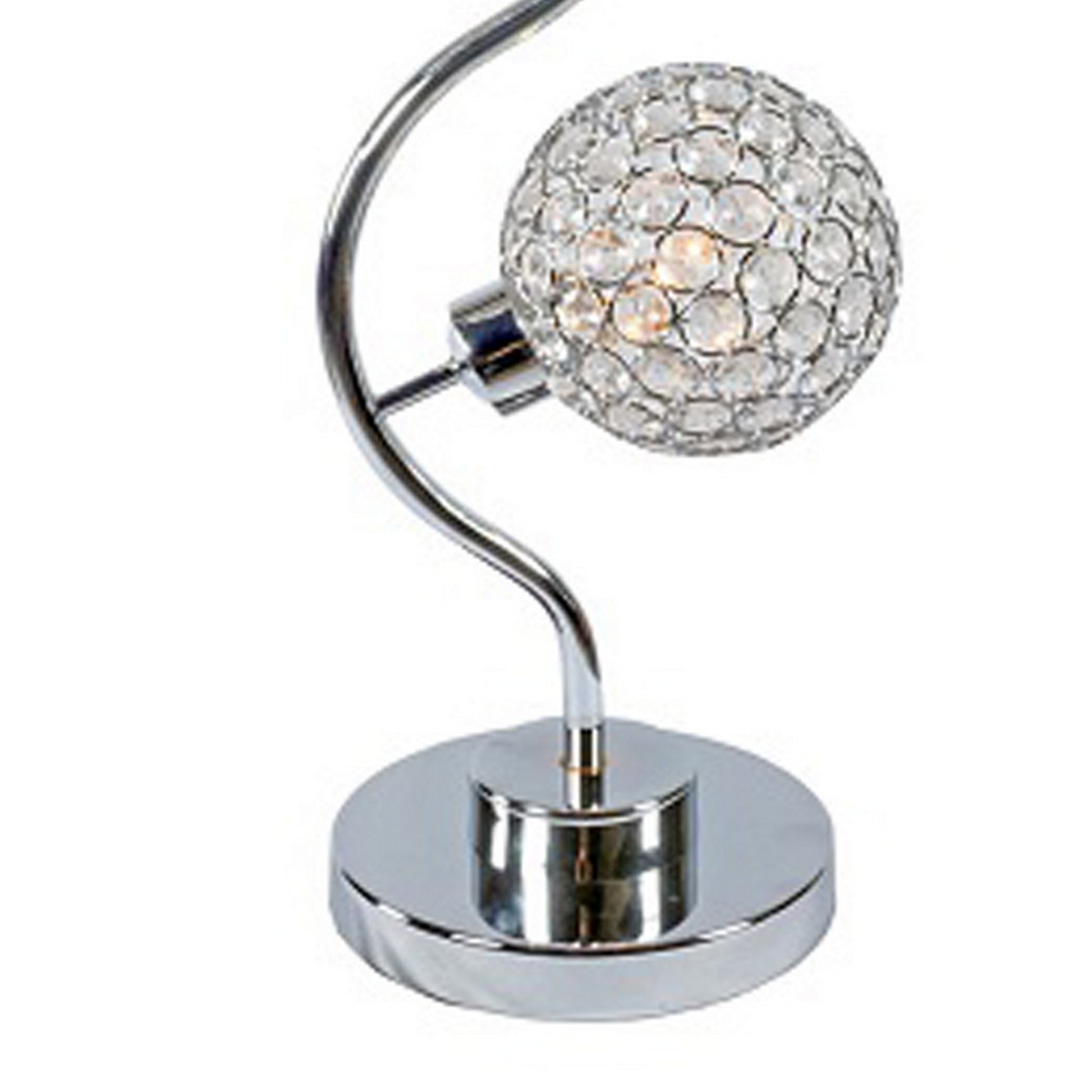 Denise 32 Inch Table Lamp Metal Frame Round Base Glass Crystals Silver By Casagear Home BM311806