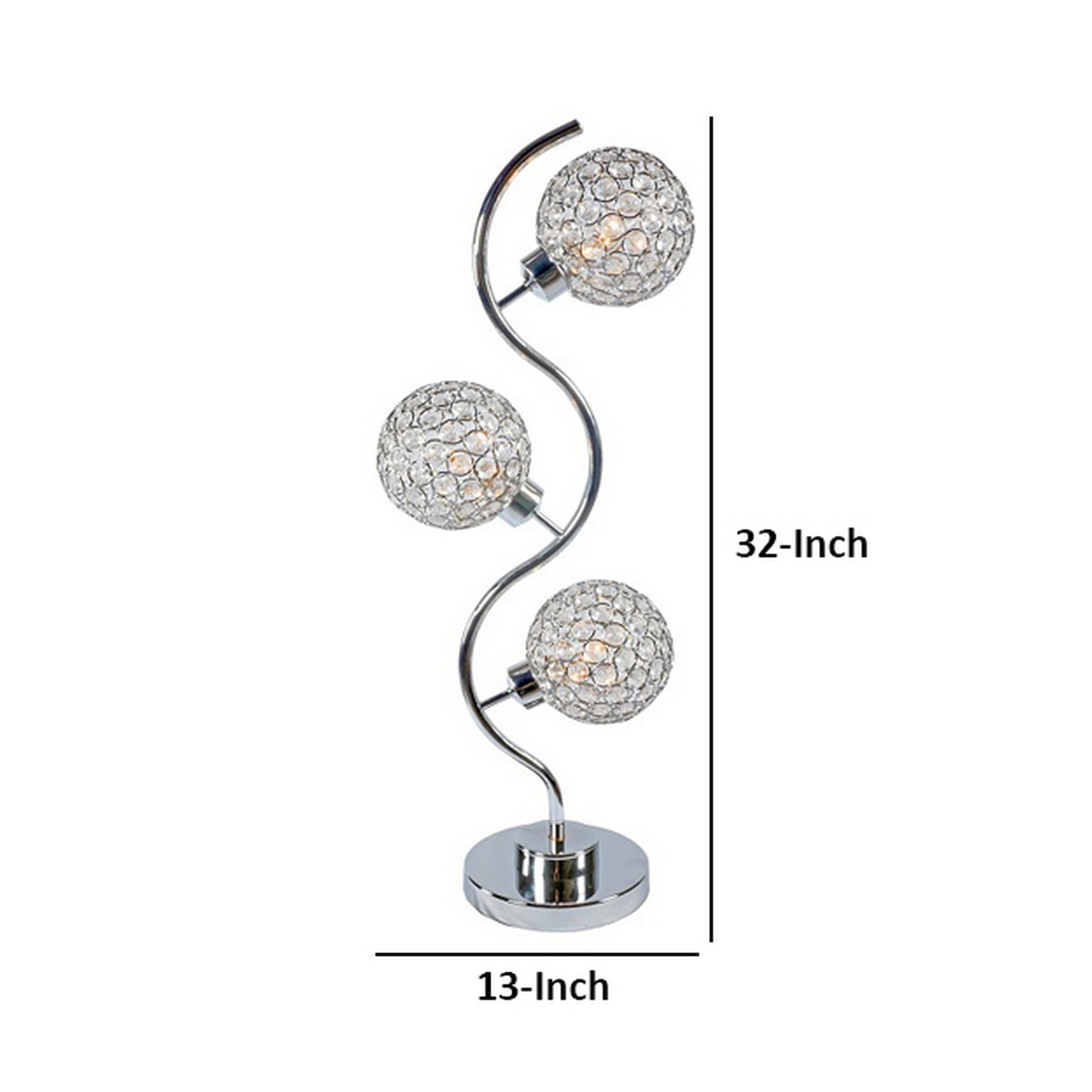 Denise 32 Inch Table Lamp Metal Frame Round Base Glass Crystals Silver By Casagear Home BM311806