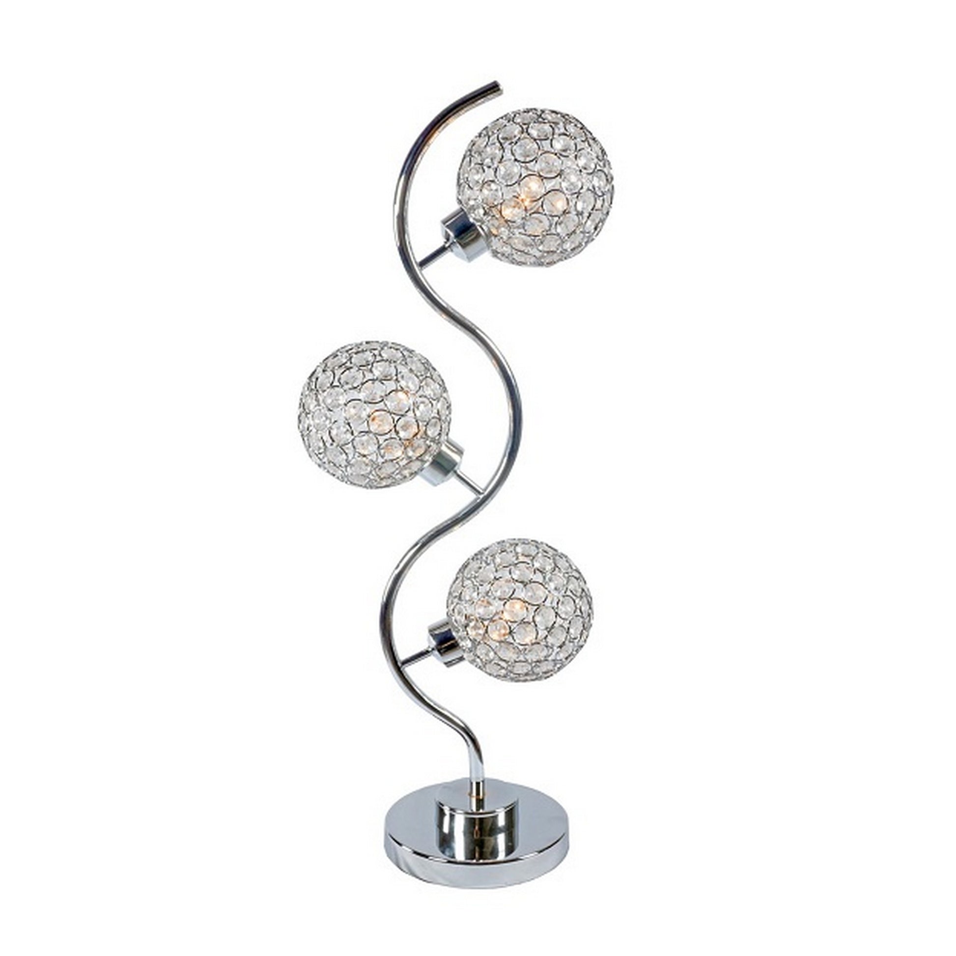 Denise 32 Inch Table Lamp Metal Frame Round Base Glass Crystals Silver By Casagear Home BM311806