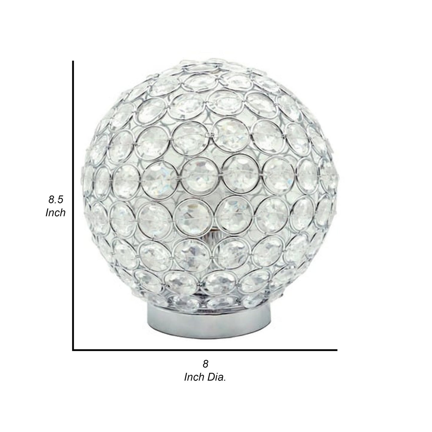 Denise 9 Inch Table Lamp Round Metal Base Crystal Ball Shade Silver By Casagear Home BM311807