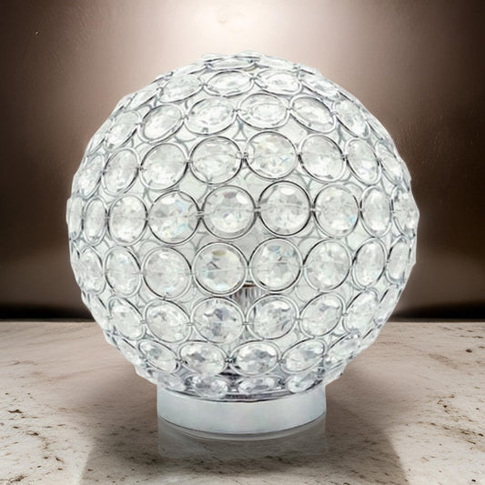 Denise 9 Inch Table Lamp Round Metal Base Crystal Ball Shade Silver By Casagear Home BM311807