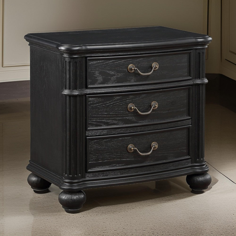 Berry 27 Inch Nightstand, Wood, Metal Handles, 3 Drawers, Classic Black By Casagear Home