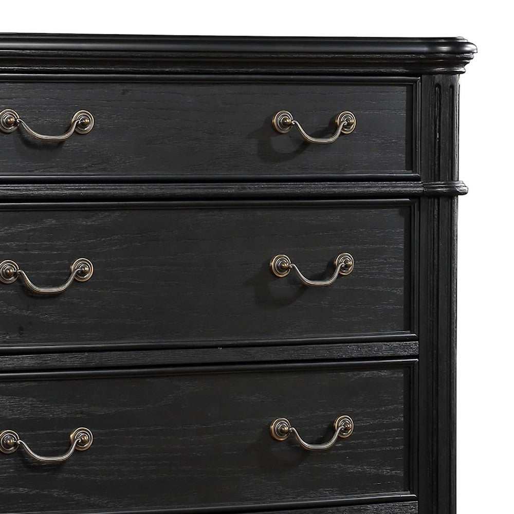 Berry 49 Inch Tall Dresser Chest Wood Metal Handles 5 Drawers Black By Casagear Home BM311809