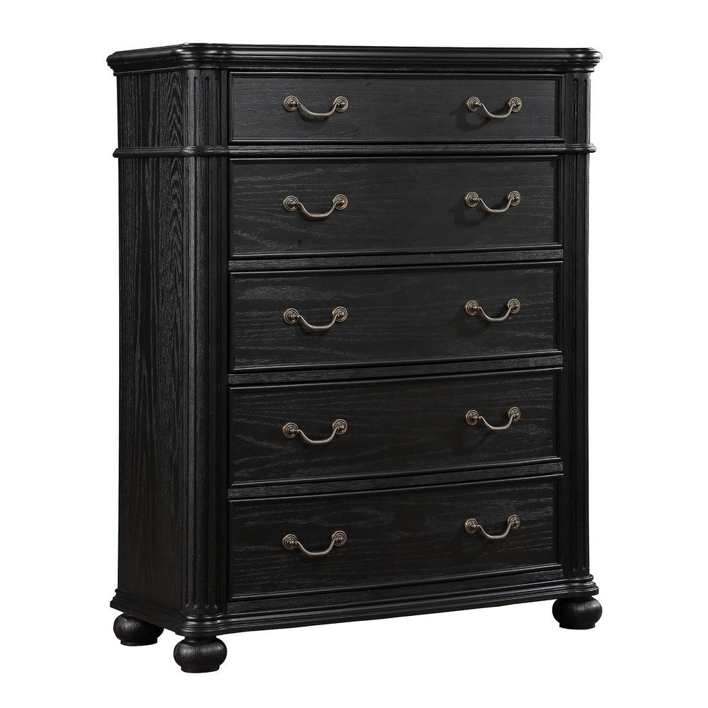 Berry 49 Inch Tall Dresser Chest, Wood, Metal Handles, 5 Drawers, Black By Casagear Home