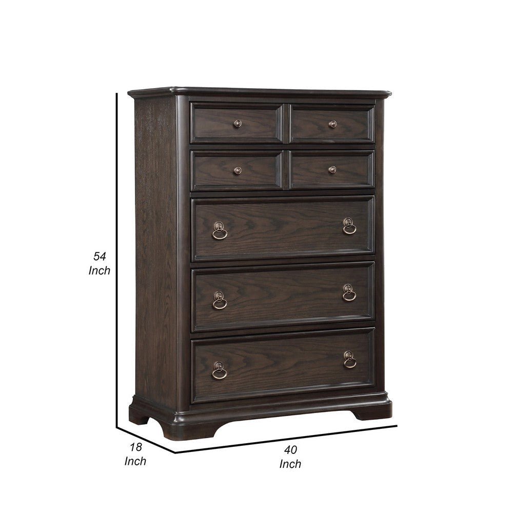 Dam 54 Inch Tall Dresser Chest Brass Metal Knobs 7 Drawers Brown Wood By Casagear Home BM311811