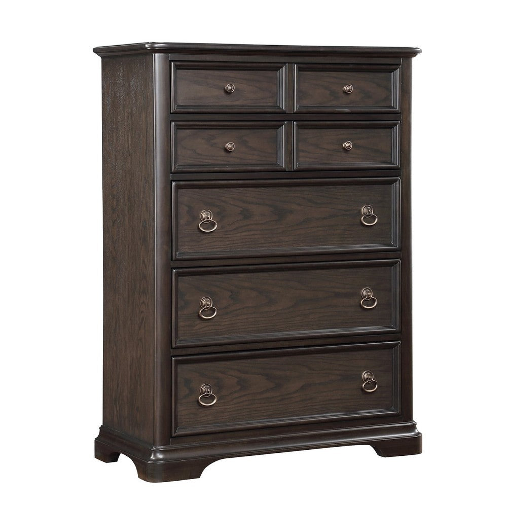 Dam 54 Inch Tall Dresser Chest, Brass Metal Knobs, 7 Drawers, Brown Wood By Casagear Home