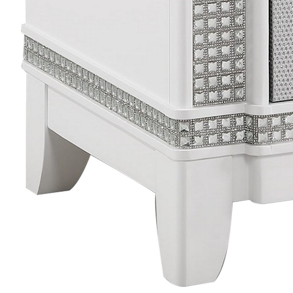 Abi 28 Inch Nightstand 3 Drawers White Wood and Faux Crystal Diamond By Casagear Home BM311812