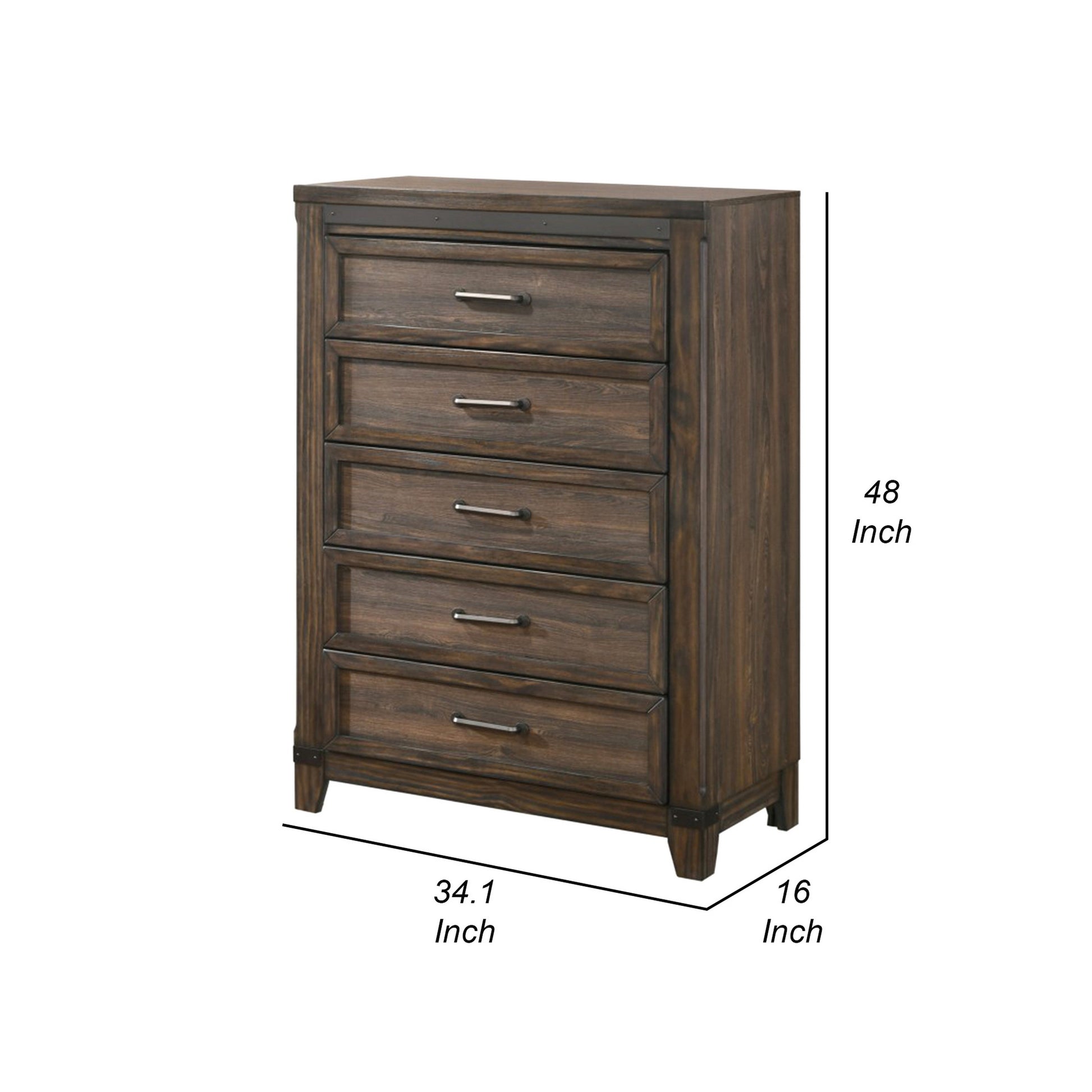 Sea 48 Inch Tall Dresser Chest 5 Drawers Long Metal Handles Brown By Casagear Home BM311813