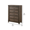 Sea 48 Inch Tall Dresser Chest 5 Drawers Long Metal Handles Brown By Casagear Home BM311813