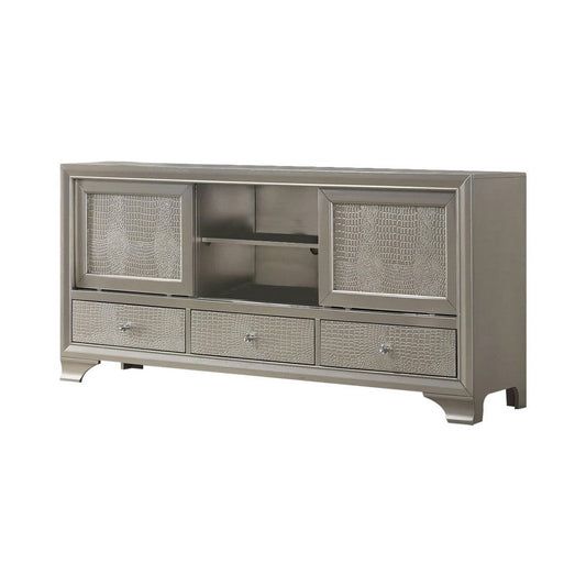 LED 67 Inch TV Media Entertainment Console, 2 Barn Doors, Champagne By Casagear Home