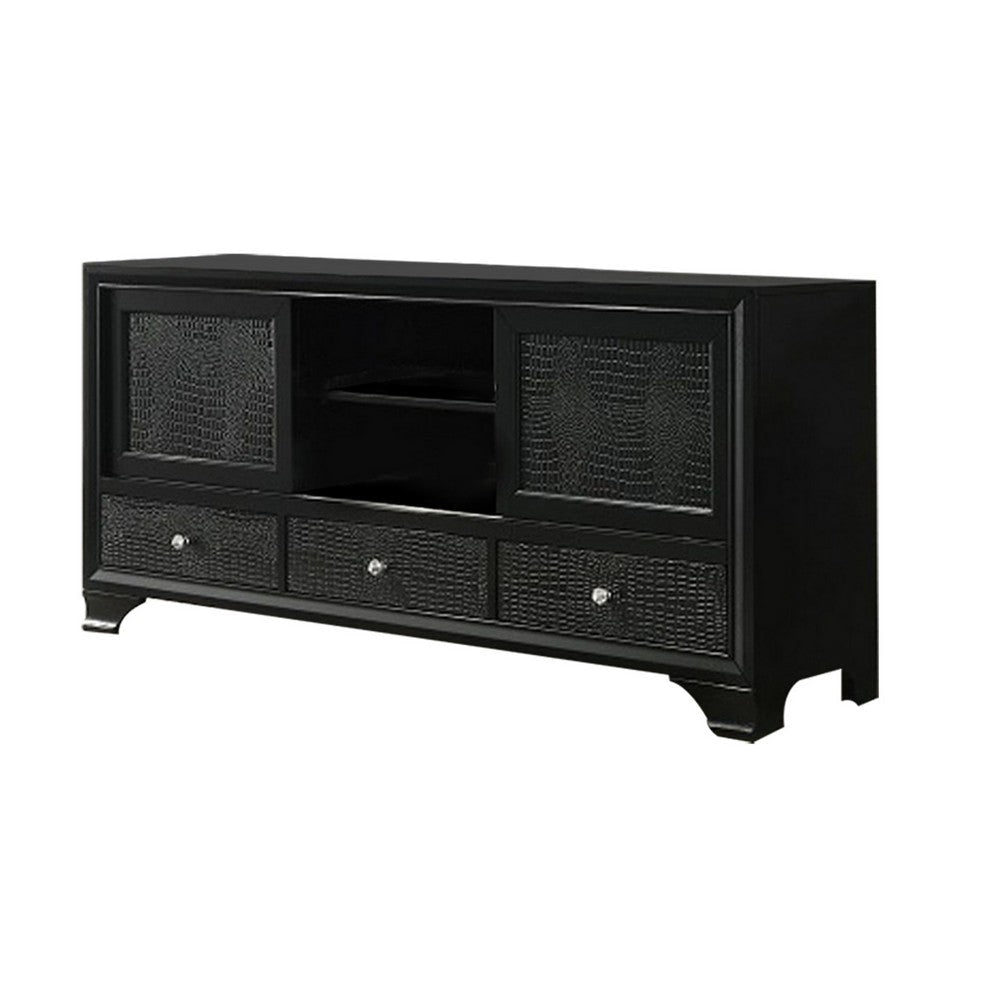 LED 67 Inch TV Media Entertainment Console, 2 Barn Doors, Black Finish By Casagear Home