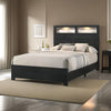 Yoh Queen Size Bed Wood Headboard with Lights and Shelves Black By Casagear Home BM311819