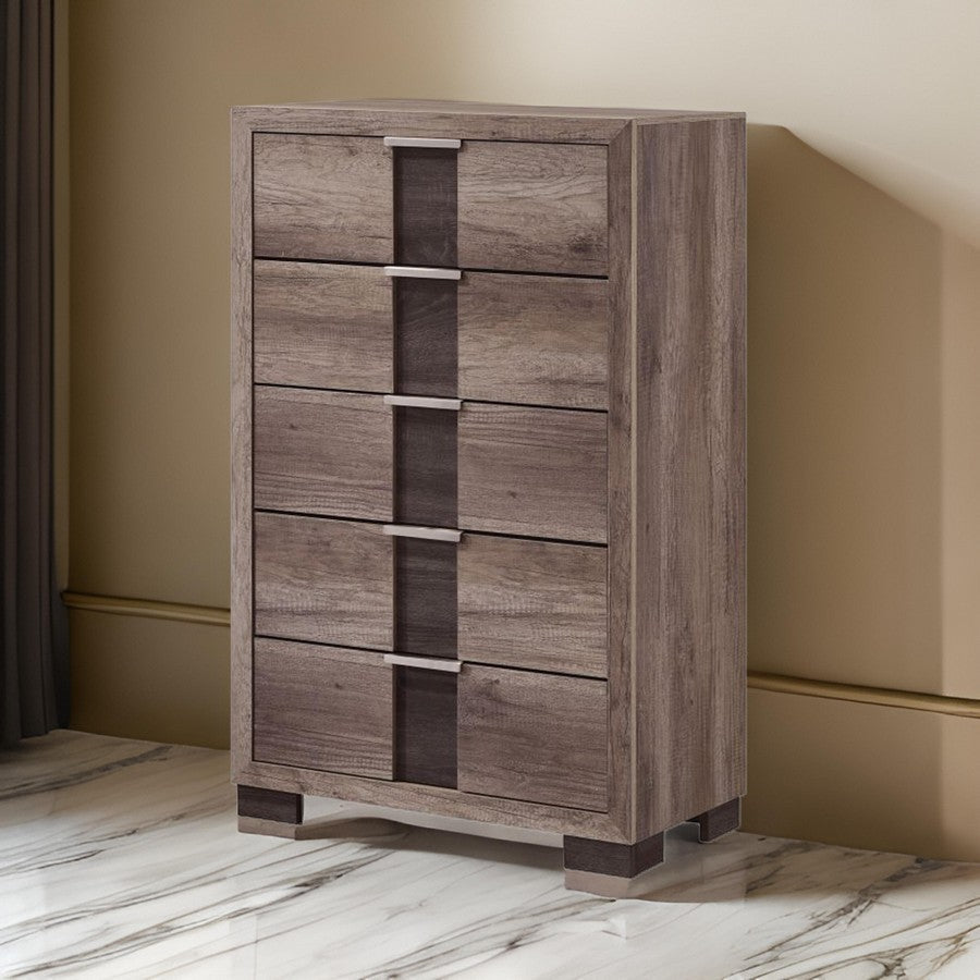 Rangley 47 Inch Tall Dresser Chest Wood 5 Drawers Metal Handles Brown By Casagear Home BM311823