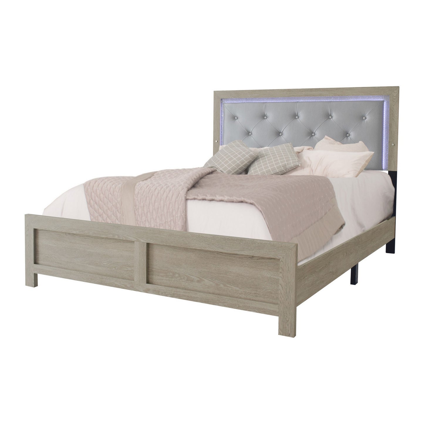 Ancy Queen Size Bed Tufted and Upholstered Headboard Light Gray Finish By Casagear Home BM311830