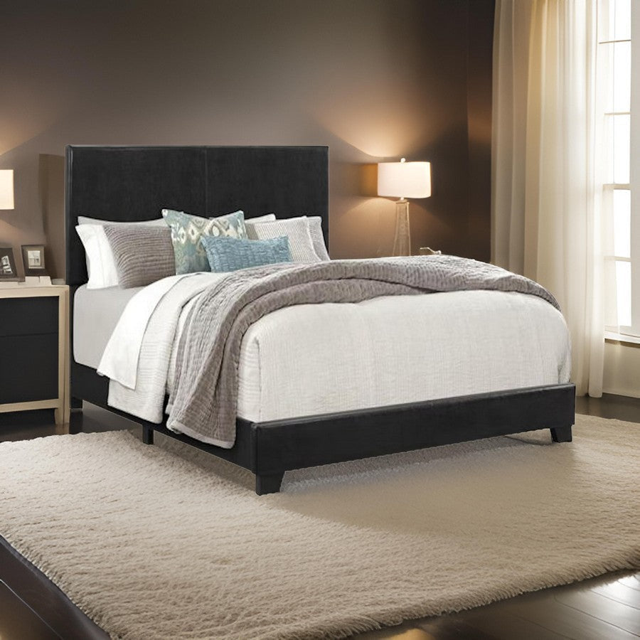 Shirin Full Size Bed Wood Nailhead Trim Upholstered Headboard Black By Casagear Home BM311842