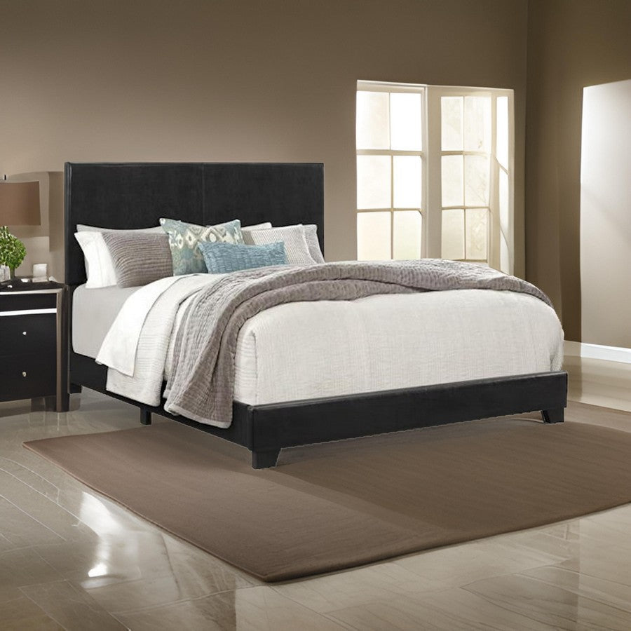 Shirin King Size Bed, Wood, Nailhead Trim, Upholstered Headboard, Black By Casagear Home