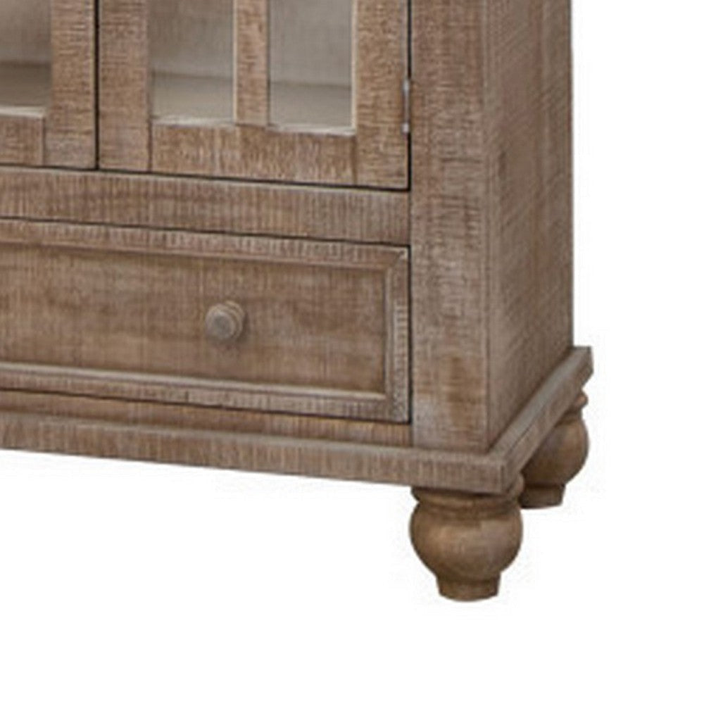 70 Inch Tall Cabinet 1 Bottom Drawer 2 Glass Doors Drift Sand Brown Wood By Casagear Home BM311850