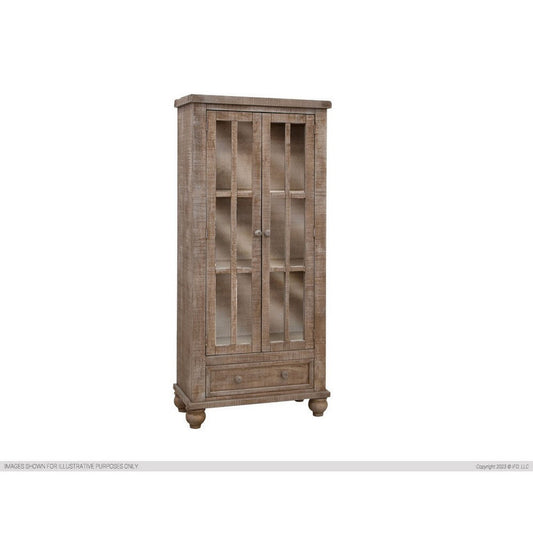 70 Inch Tall Cabinet, 1 Bottom Drawer, 2 Glass Doors, Drift Sand Brown Wood By Casagear Home