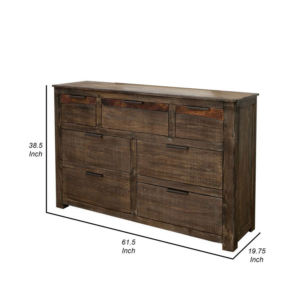 Berry 62 Inch Dresser 7 Drawers Support Legs Wood Frame Black Brown By Casagear Home BM311853