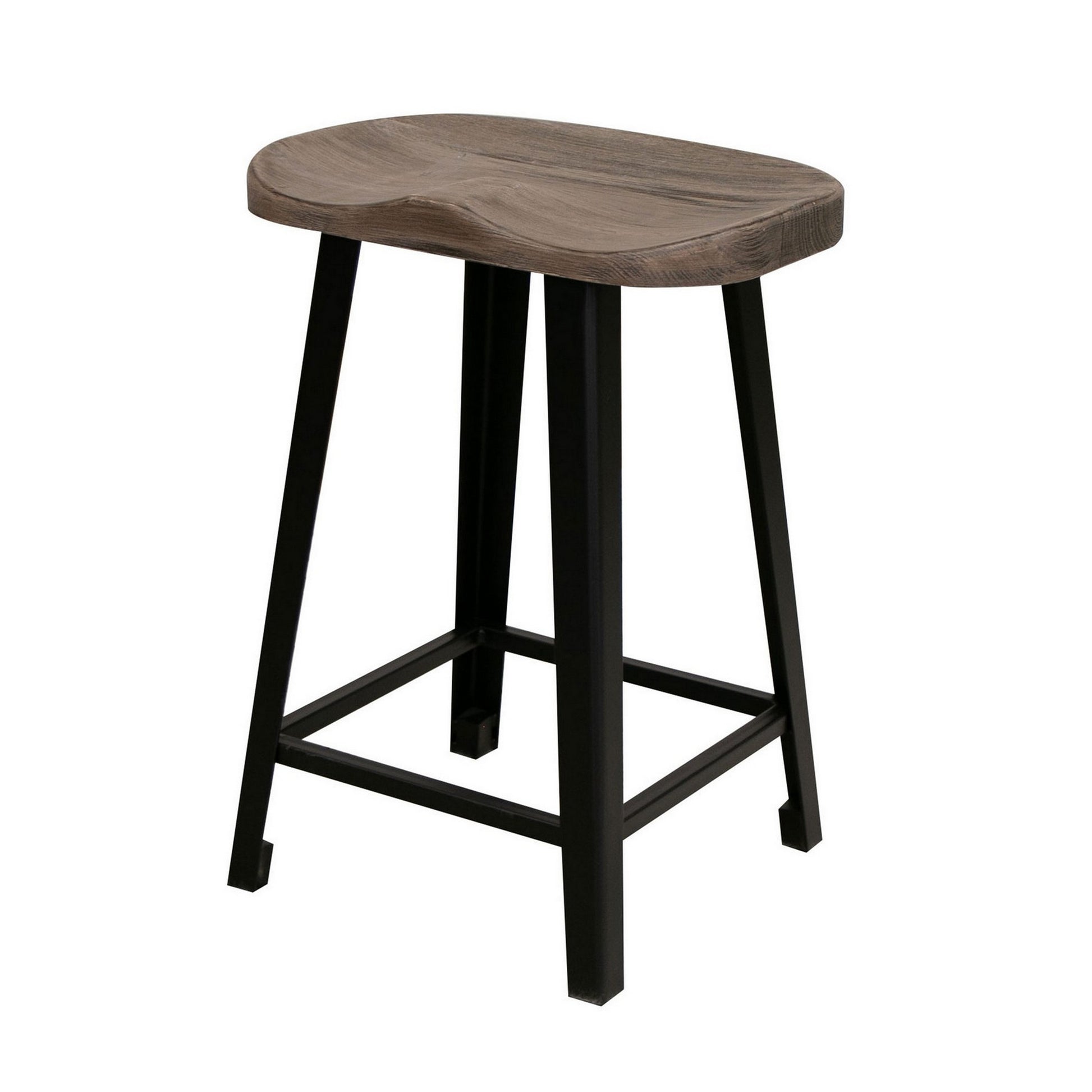 Simi 24 Inch Counter Height Stool Industrial Black Metal Base Brown Wood By Casagear Home BM311857