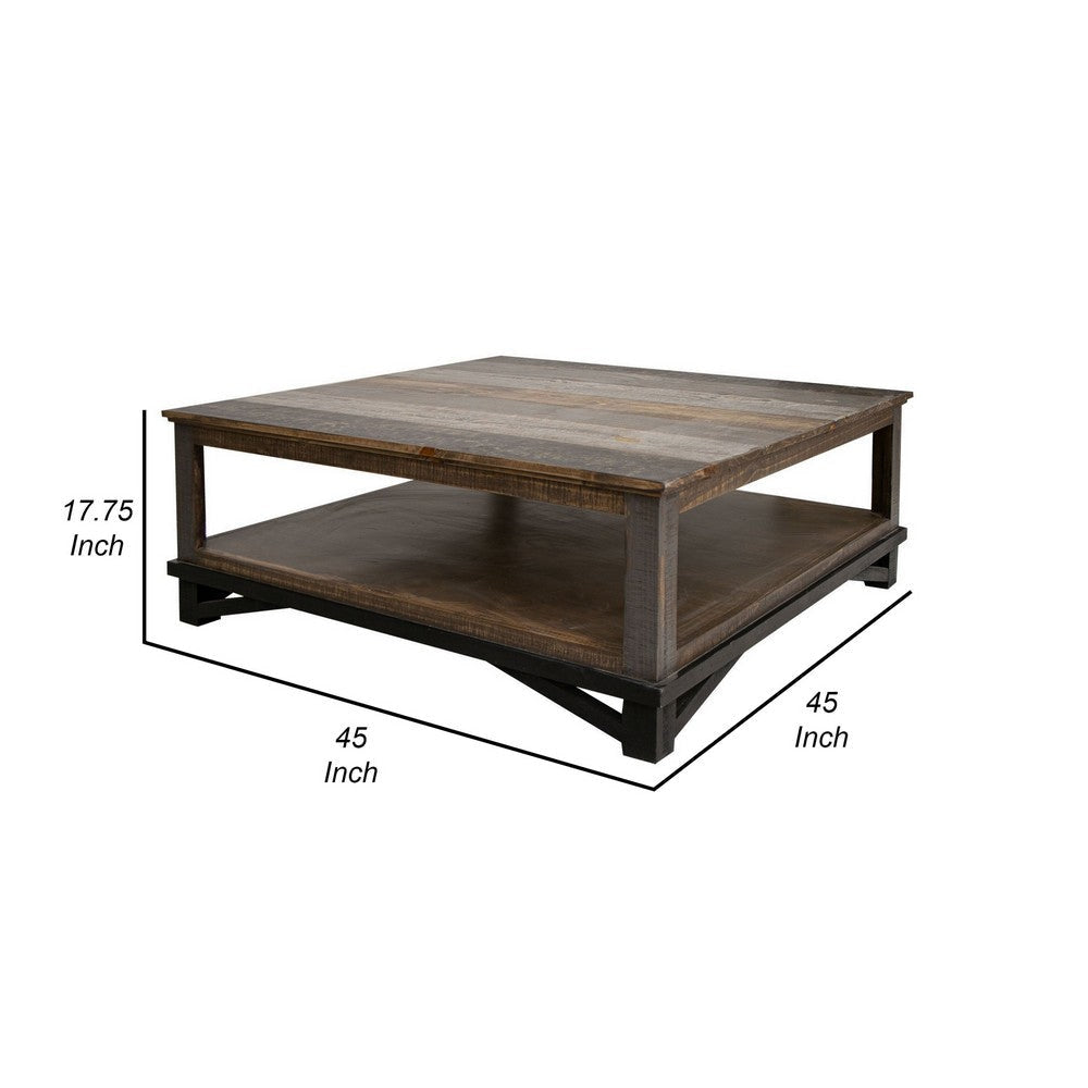 Pola 45 Inch Coffee Table Square Lower Shelf Transitional Gray Brown Wood By Casagear Home BM311864