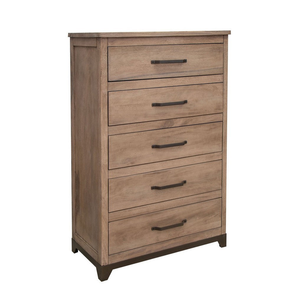 Umey 55 Inch Tall Dresser Chest, 5 Drawers, Light Natural Brown Wood By Casagear Home