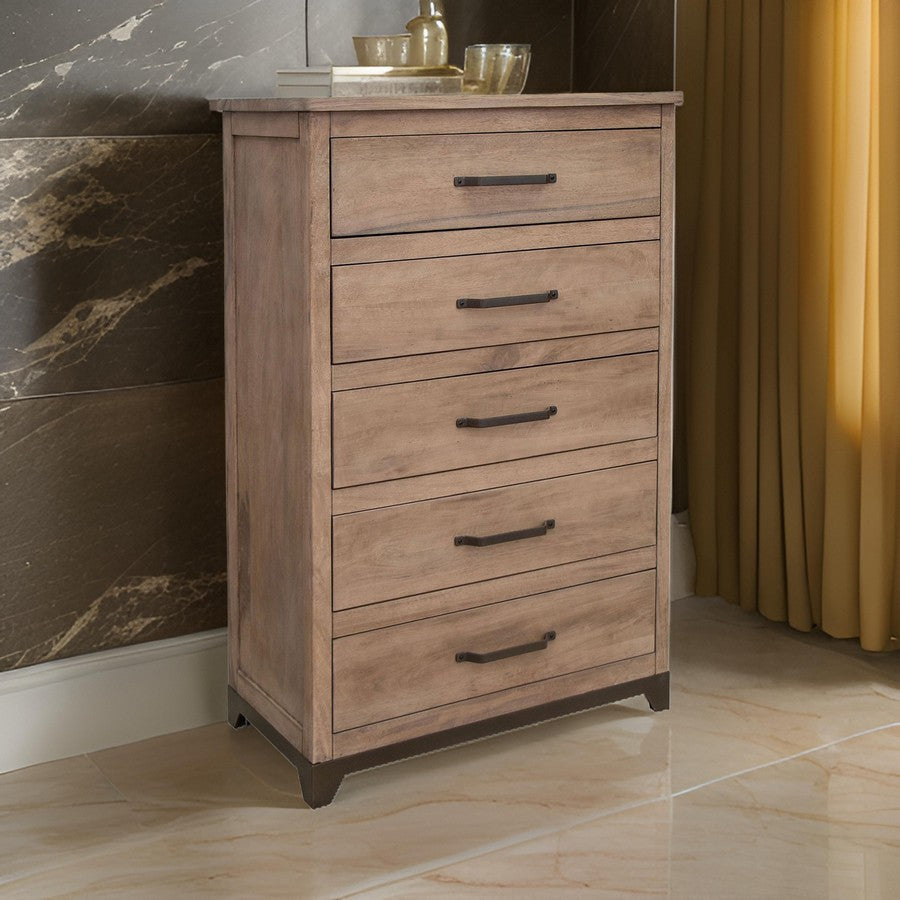 Umey 55 Inch Tall Dresser Chest 5 Drawers Light Natural Brown Wood By Casagear Home BM311869