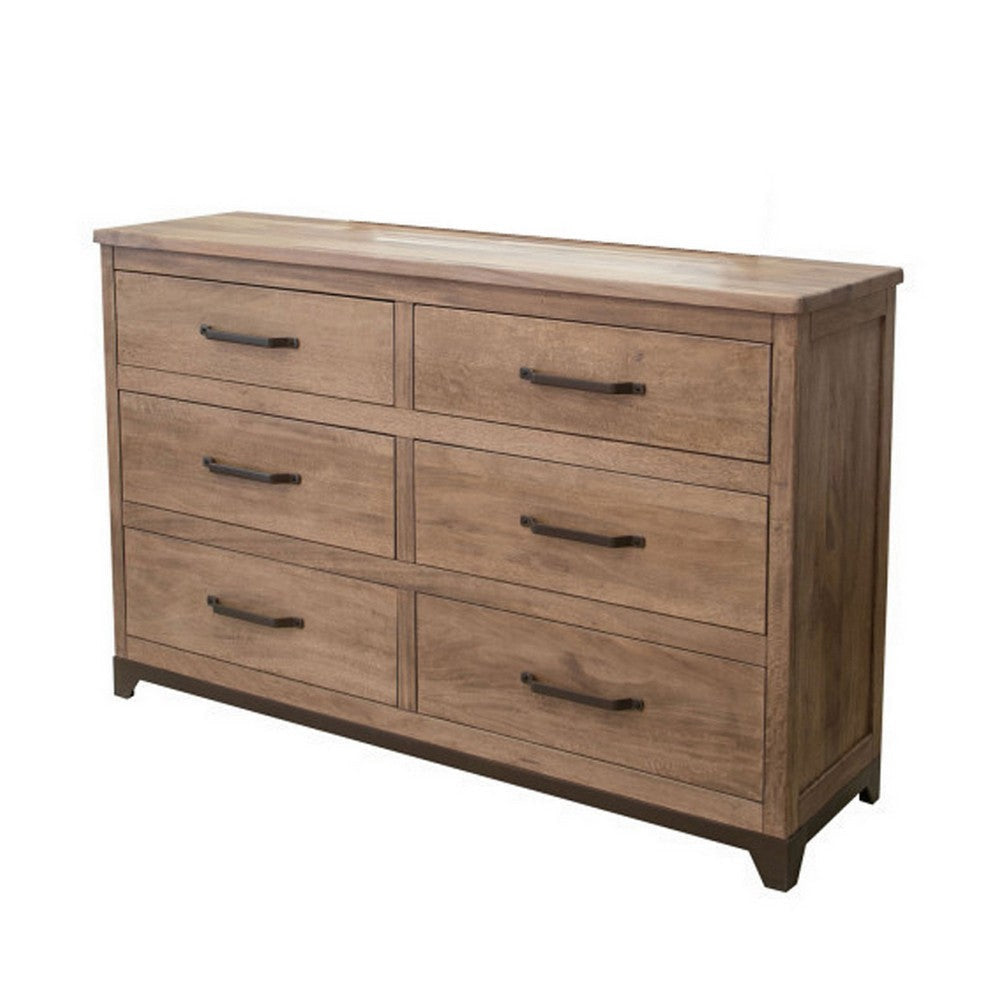 Umey 62 Inch Dresser 6 Drawers Metal Handles Light Natural Brown Wood By Casagear Home BM311870