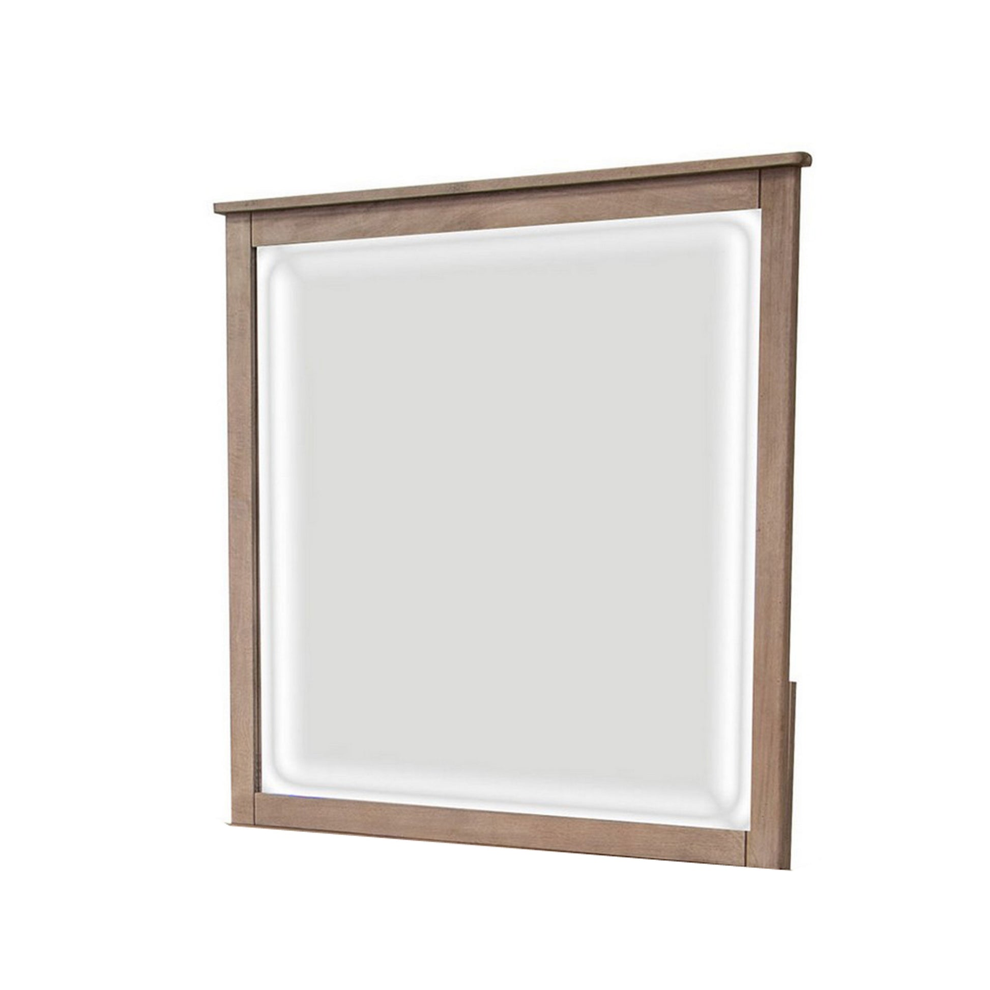 Umey 37 x 38 Inch Dresser Mirror Beveled Light Natural Brown Wood Frame By Casagear Home BM311871