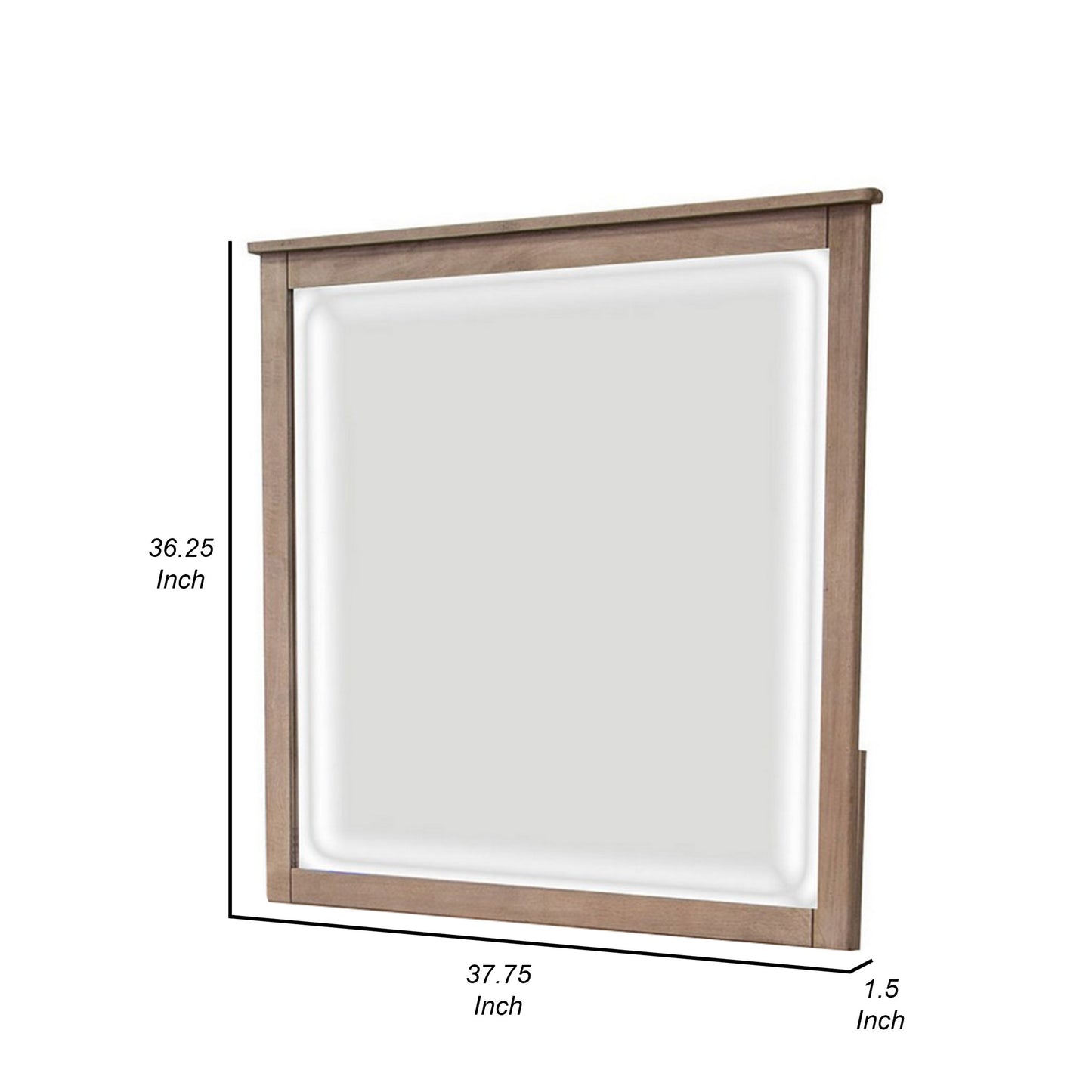 Umey 37 x 38 Inch Dresser Mirror Beveled Light Natural Brown Wood Frame By Casagear Home BM311871