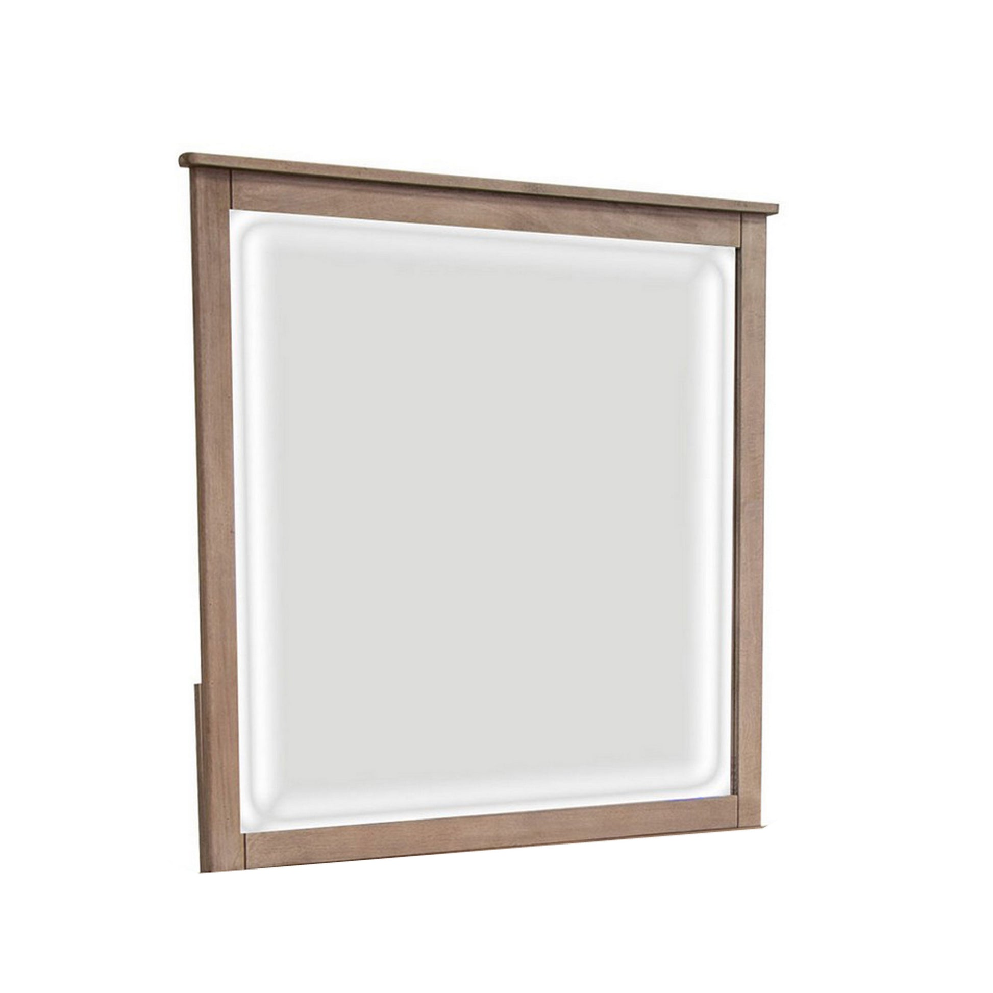 Umey 37 x 38 Inch Dresser Mirror Beveled Light Natural Brown Wood Frame By Casagear Home BM311871