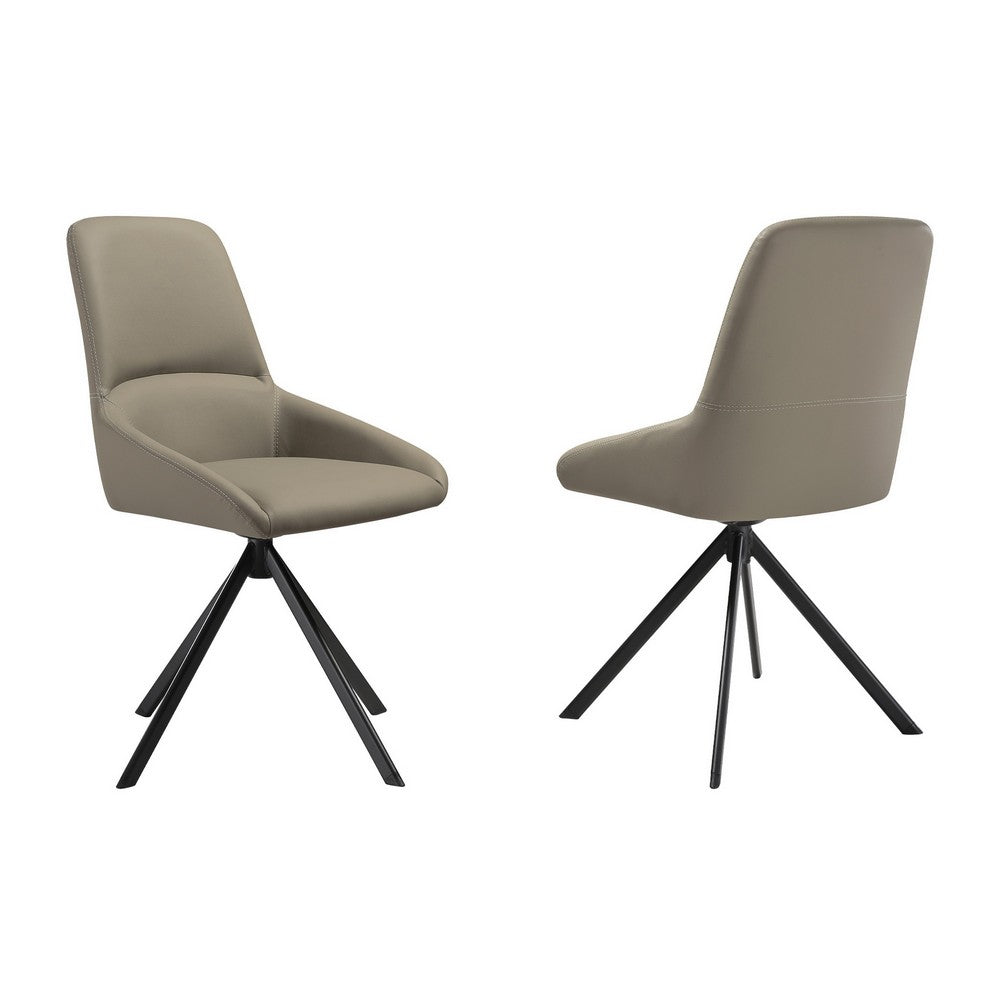 Rick 22 Inch Swivel Dining Chair Set of 2 Taupe Faux Leather Black Legs By Casagear Home BM311884