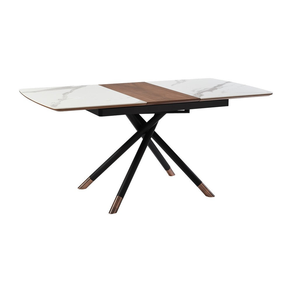 Lina 51-67 Inch Extendable Dining Table, Gray Ceramic and Walnut Wood Top By Casagear Home