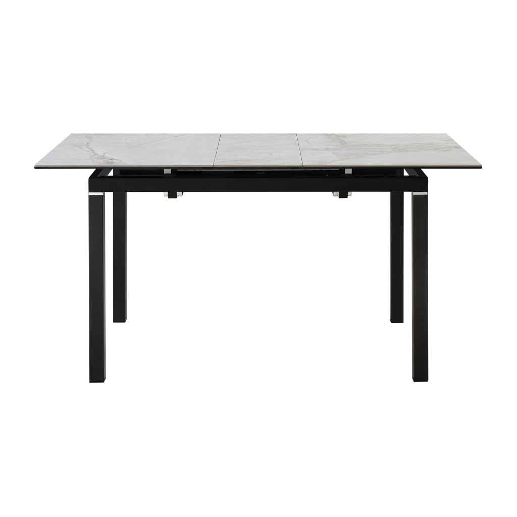 Ana 47-59 Inch Extendable Dining Table Smooth Gray Sintered Stone Black By Casagear Home BM311893