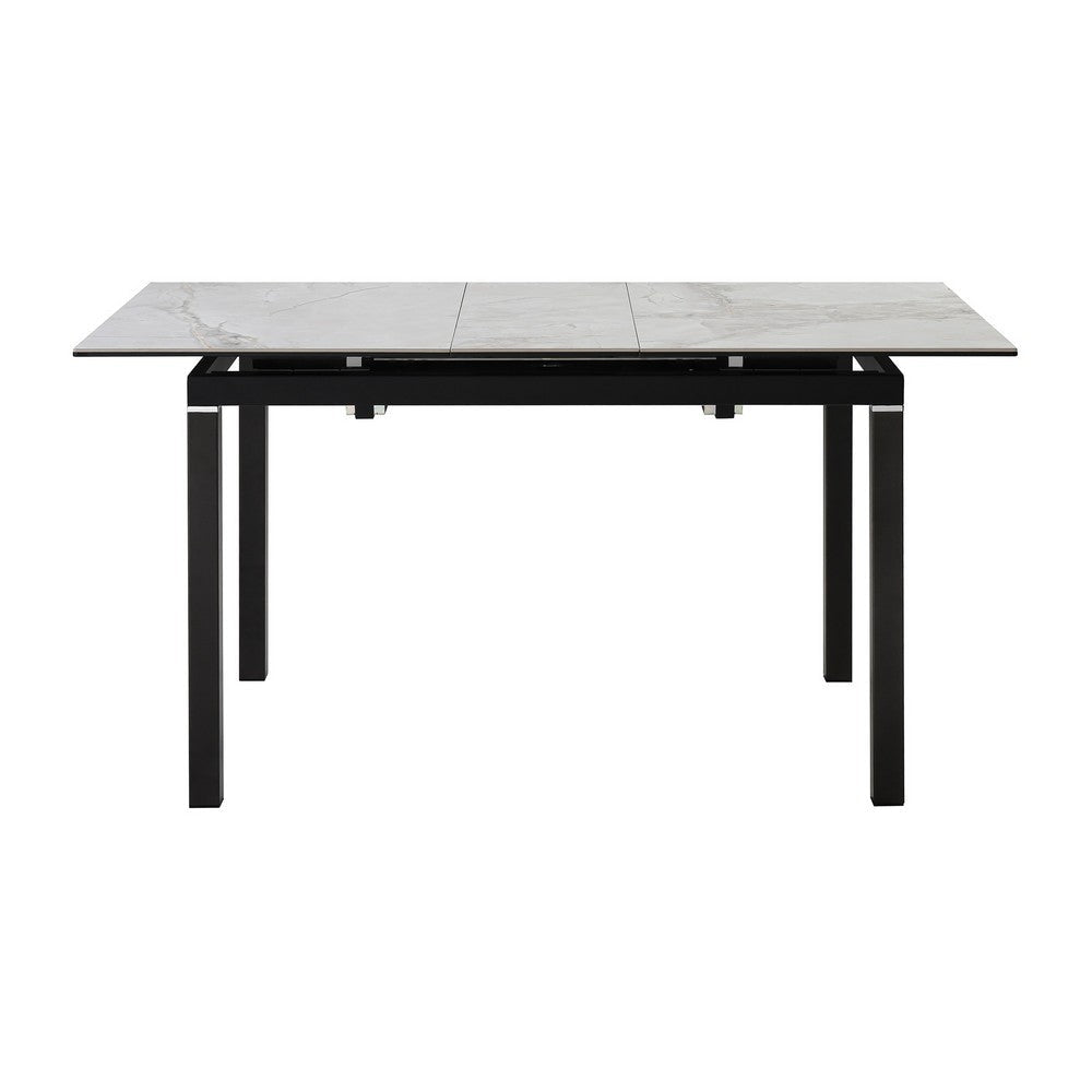 Ana 47-59 Inch Extendable Dining Table Smooth Gray Sintered Stone Black By Casagear Home BM311893