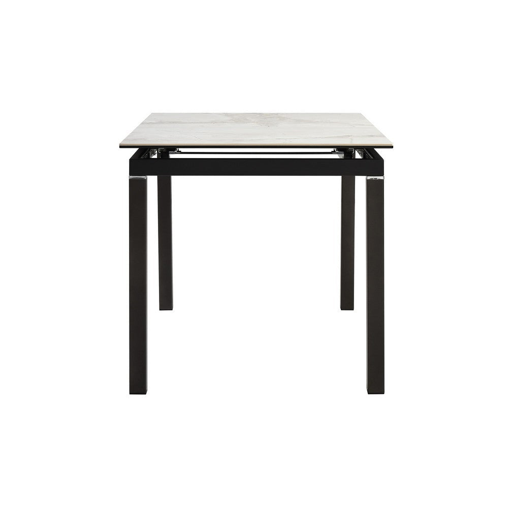 Ana 47-59 Inch Extendable Dining Table Smooth Gray Sintered Stone Black By Casagear Home BM311893