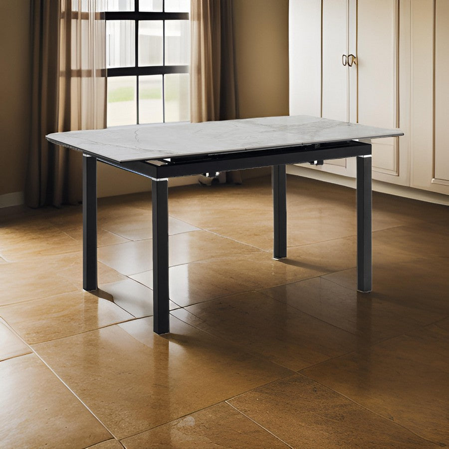 Ana 47-59 Inch Extendable Dining Table Smooth Gray Sintered Stone Black By Casagear Home BM311893