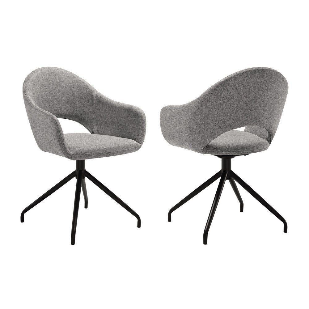 Tyra 23 Inch Swivel Dining Chair Set of 2 Curved Back Gray Black Finish By Casagear Home BM311898